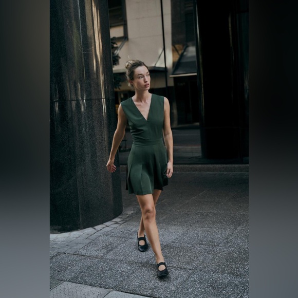 dark green zara dress Zara Dark Green Satin Slip Midi Dress by Zara